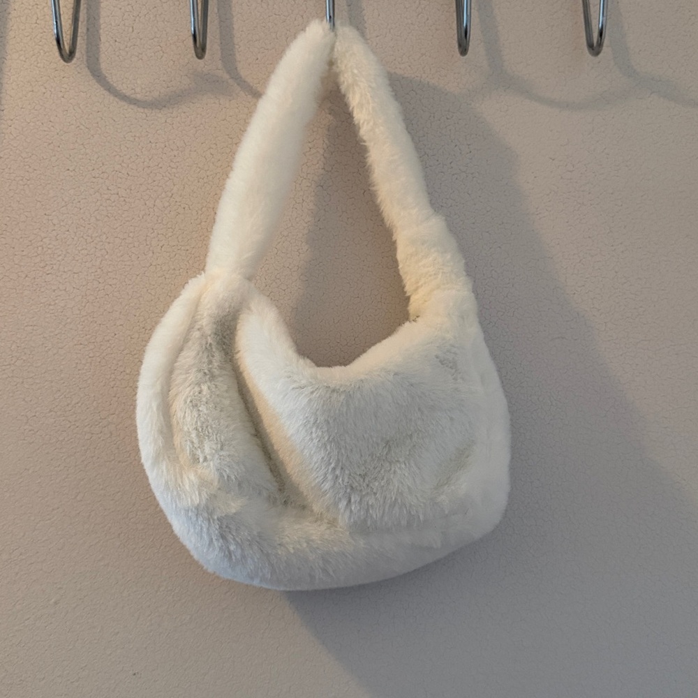 White Faux Fur Shoulder Bag